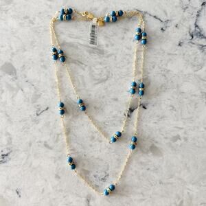 J Crew Beaded Chain Necklace Blue Gold Tone Layered